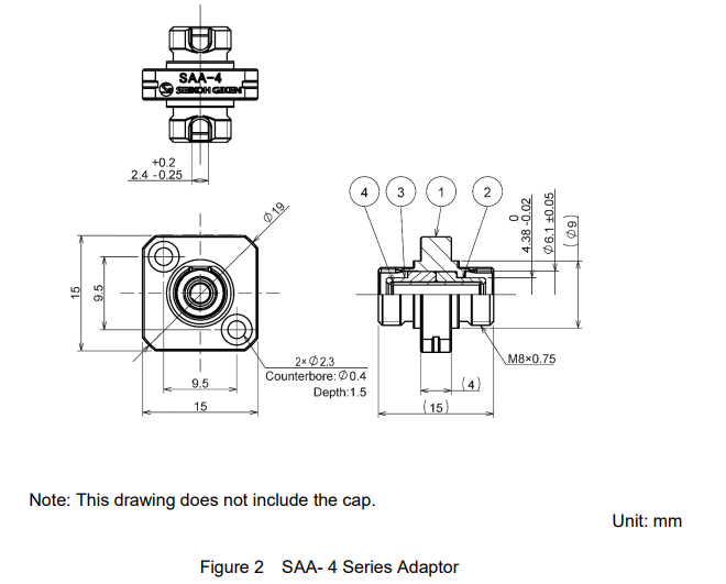 Seikoh Giken SAA 4 FC UPC To FC UPC Fiber Adapter Dimensions