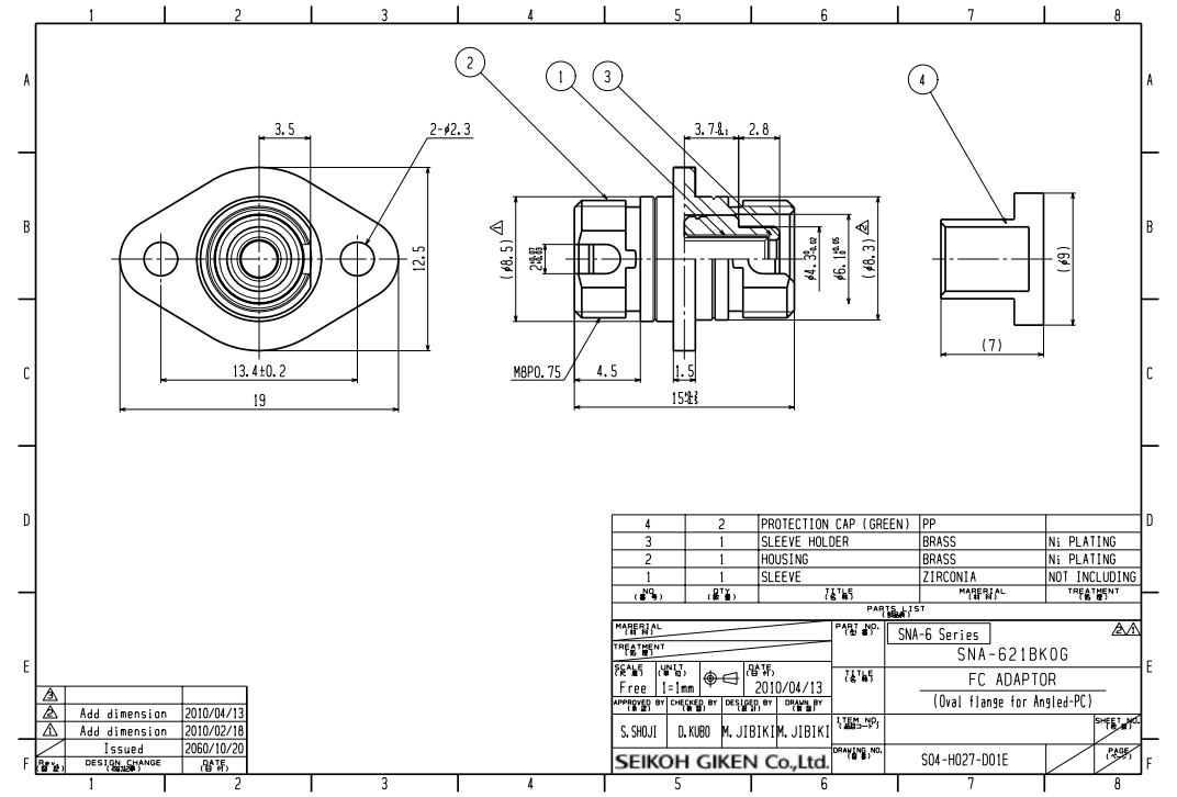 Seikoh Giken SNA 6 FC APC Fiber Adapter With Oval Flange Dimensions