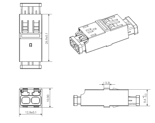 Duplex LC UPC To LC UPC Fiber Adapter Without Flange Dimensions