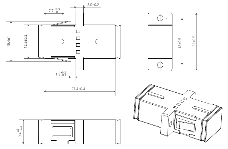 Simplex SC UPC To SC UPC Fiber Adapter With Flange Dimensions