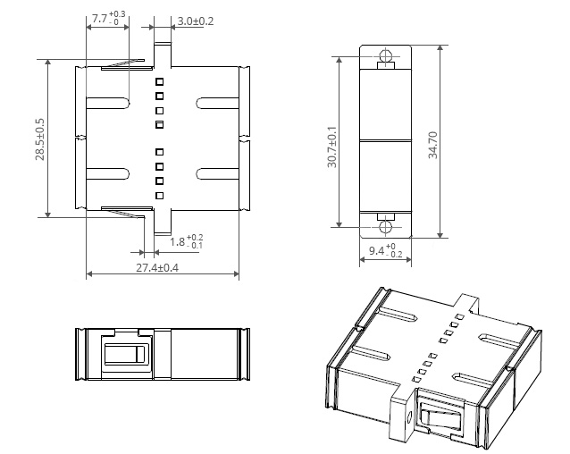 Duplex SC UPC To SC UPC Fiber Adapter With Flange Dimensions