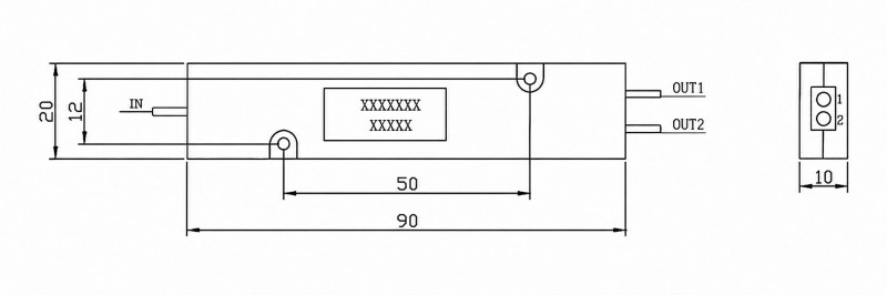 Single Mode 1x2 FBT Splitter With ABS Box Dimensions