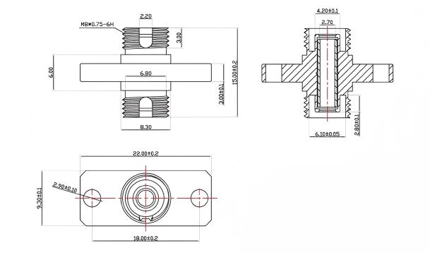 FC To FC Rectangle One Piece Metal Fiber Adapter Dimensions