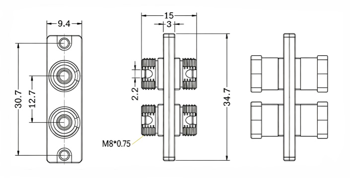 Duplex FC To FC Rectangle Two Pieces Metal Fiber Adapter Dimensions