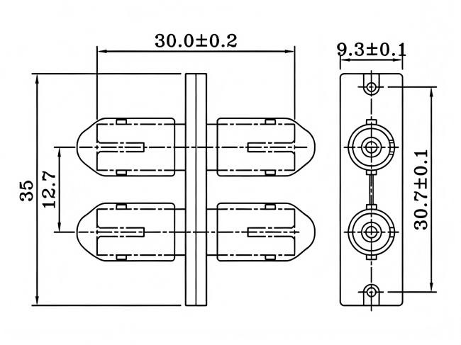 OS2 Single Mode Duplex ST UPC To ST UPC Metal Fiber Adapter With Flange Dimensions