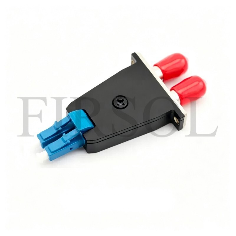 OS2 Single Mode Duplex ST/UPC Female To LC/UPC Male Hybrid Fiber Adapter With Flange