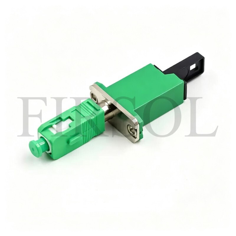 OS2 Single Mode Simplex E2000/APC Female To SC/APC Male Hybrid Fiber Adapter With Flange