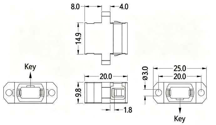 MPO To MPO Fiber Adapter With Flange Dimensions