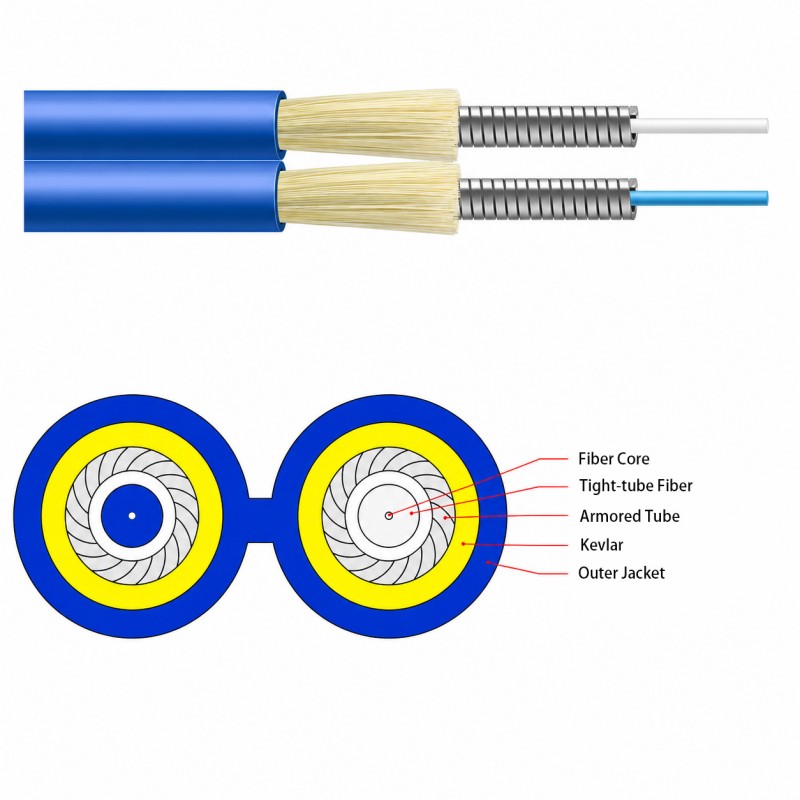 Custom OS2 Single Mode Duplex Armored Fiber Patch Cable - image 2