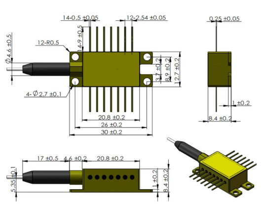 ITU Grid DFB 14 Pin Butterfly Laser Diodes Dimensions