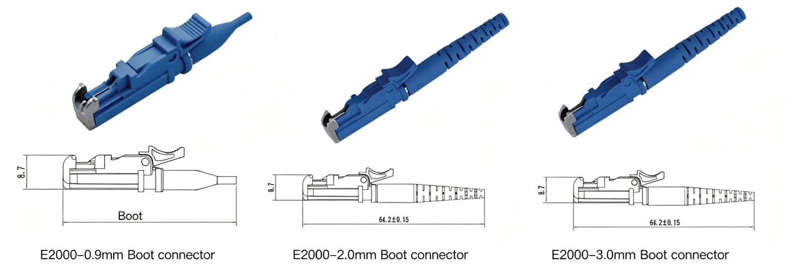 What Is an E2000 Connector? Features, UPC vs APC, and Selection Guide - FIRSOL 0.9 2.0 3.0 Boot Size E2000 Connector