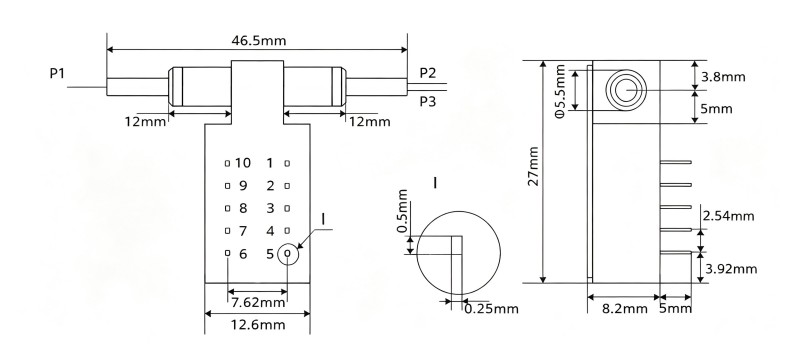 1x2 Mini Mechanical Optical Switch Dimensions